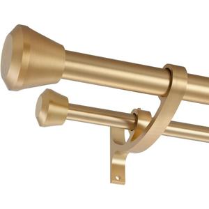Warm Gold Double Curtain Rods for Window 28 to 48 Inch, Heavy Duty Double Drapery Rod with End Cap, 1-Inch Front and 5/8 Inch Back Double Window Rods, Decorative Telescoping Double Rod Curtain Rods