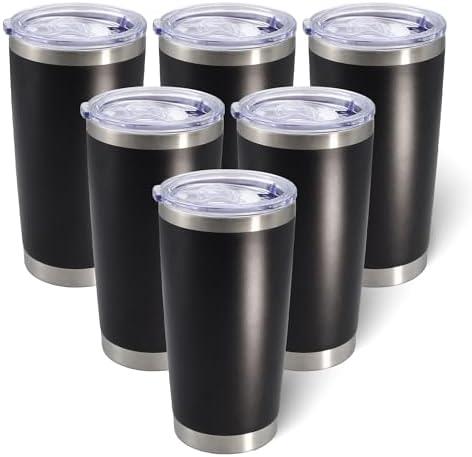 AIANJI 20oz Tumbler Bulk Stainless Steel Tumblers with Lid Vacuum Insulated Double Wall Travel Coffee Mug Powder Coated Tumbler Cup for Hot and Cold Drinks(Black, 6 pack)
