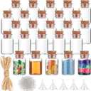 Bokon 25 Pack Mini Plastic Bottles with Corks Stoppers Eye Screws Funnels Small Potion Bottles Tiny Clear Sand Art Jar Wishing Vial for Birthday Party DIY Crafts Gift