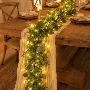 Garland with Lights, Garland for Mantle, Lighted Eucalyptus Garland, Medium