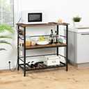 HOOBRO Kitchen Island with Storage, Kitchen Island Table with Power Outlet, 35.4" L 3 Tier Coffee Station and Microwave Stand, for Home, Dining Room, Rustic Brown and Black BF021ZD01
