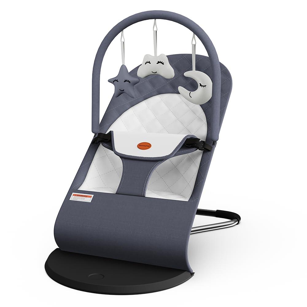 Portable Baby Bouncer Seat for Infants, 0-18 Months, 3 Modes of Use with Rocker & Stationary Options, Ergonomic Infant Chair with Hanging Toys, Baby Shower Gifts  Grey (Gray)