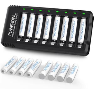 AAA Rechargeable Batteries 16 Pack w/Charger, POWEROWL High Capacity Rechargeable AAA Batteries 1000mAh 1.2V NiMH Low Self Discharge, 