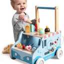 labebe Baby Push Walker, Wooden Activity Walker for Boys Girls 12M+, Push Walker Toy for Kids Learning to Walk, Adjustable Speed Learning Walking with Wheels, Birthday Gift for Babies Ages 1-3 (Blue)