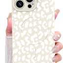 OOK Magnetic for iPhone 15 Pro Max Case, Silicone White Leopard Cute Pattern, Compatible with MagSafe Cheetah Print Camera Protection Shockproof Slim Phone Case for 6.7inch, White