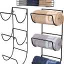 NearMoon Towel Rack Wall Mounted- All Metal Bathroom 2 Towel Rack Holders+ Hand Towel Storage Basket, Rustproof 3 Level Wine Rack Organizer for Hand Towels, Washcloths, 2+1 Pack (Matte Black)