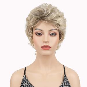 Lydell 6" Short Curly Wavy Wigs Synthetic Full Hair Classic Style(R10/26 Blonde Mixed Dark Root)