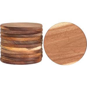 12 Pack Acacia Wood Drink Coasters, 3.74 Inch Round Wooden Cup Coasters