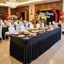 leegleri Black Spandex Table Clothes for 8 Foot Rectangle Tables, 8 Pack Wrinkle Free Rectangle Table Cloth 8ft Stretch Fitted Tablecloths with Skirt for Parties Weddings Birthday Banquet Baby Shower