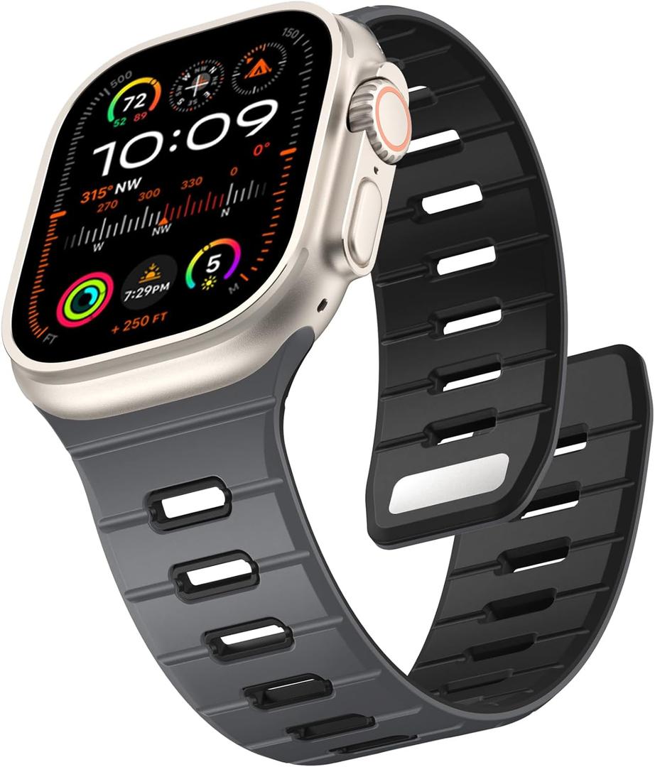 Odbeai Magnetic Sport Band Compatible with Apple Watch Ultra 3 2/Ultra Band for Men 49mm 46mm 45mm 44mm 42mm,Strong Magnet Outdoors Rugged Soft Silicone Strap for iWatch All Series 11 10 9-1 SE Men