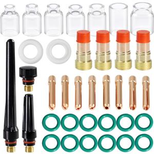 36pcs TIG Welding Torch Accessories Stubby Gas Lens 4#~12# Glass Cup Kit For WP-17/18/26