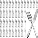 200 Pcs Forks and Knives Bulk Stainless Steel Silverware Set 100 Dinner Forks and 100 Knives Metal Mirror Polished Flatware Tableware Cutlery for Home Restaurant Kitchen Dishwasher Safe