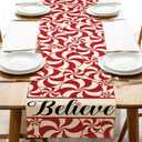 Christmas Peppermint Candy Table Runner, Red Xmas Believe Kitchen Dining Table Decoration, Winter Burlap Indoor Outdoor Home Decor Holiday Party Supply 13 x 72 Inches