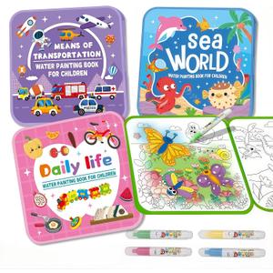 Water Painting Book for Kids - 4 Pack Magic Water Coloring Book with Water Pen Themes - Mess Free Water Art Book for Toddlers,No Mess Paint Coloring & Reusable Fun for Ages 3+ Travel Activity Toys, Medium to Large