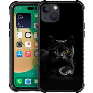 Compatible with iPhone 14 Case,A Black Cat Design Case for Men Girls Soft TPU Bumper Hard PC Back Anti-Fall Shockproof Protective Slim Pattern Cover