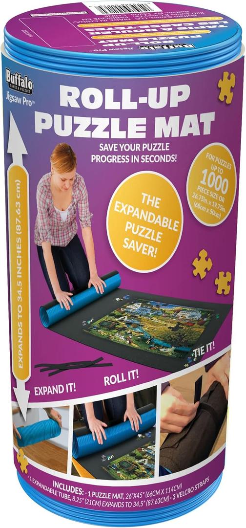 Buffalo Games - Roll-Up Puzzle Mat - Puzzle Saver and Assembly Accessory - Felt Mat - Fits up to 1500 Piece Puzzle - Black (Blue)