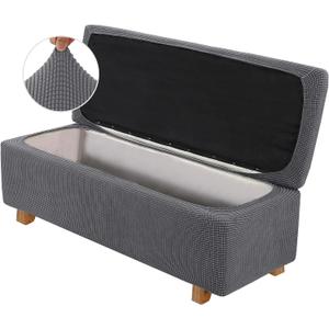 2-Piece Stretch Ottoman Covers Rectangle Slipcovers for Folding Storage Stools, Non-Slip Elastic Bottom, Soft Fabric Furniture Protectors (Grey, X-Large)