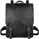LXY Vegan Leather Backpack Vintage Laptop Bookbag for Women Men, Black Faux Leather Backpack Purse Bookbag Weekend Travel Daypack