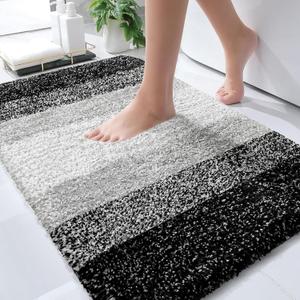 OLANLY Bathroom Rugs Mat 30x20, Extra Soft Absorbent Microfiber Bath Rugs, Rubber Backing, Quick Dry, Machine Washable Bath Mats for Bathroom Floor, Tub, Shower and Home Decor Accessories, Black