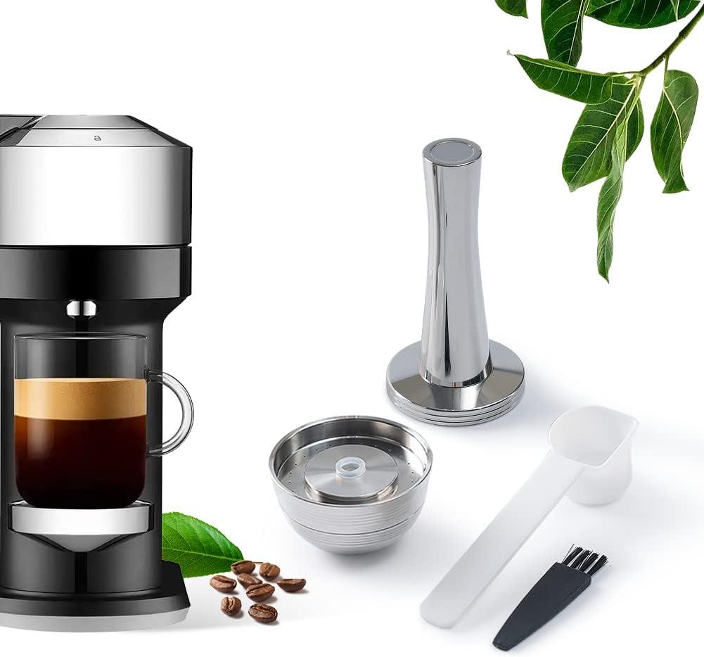 BENFUCHEN Refillable Vertuo Capsules Reusable Coffee Pods Only For VertuoLine Next Coffee Machine, New Version Stainless Steel Cap Refillable Pods Make 230 ML Crema Coffee, 1 Capsule 1 Tamper