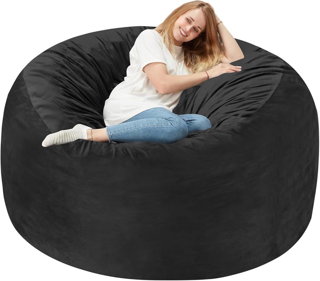 Homguava 4 FT Bean Bag Chair: 4' Bean Bags with Memory Foam Filled, Large Beanbag Chairs Soft Sofa with Dutch Velvet Cover-Black, 4FT-44"x44"x24"