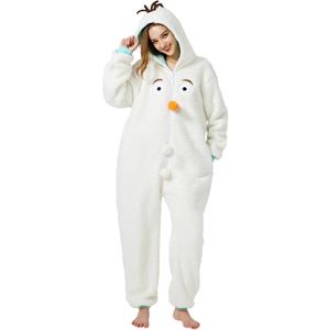 Loiahoer Snowman Onesie Pajamas Yeti Halloween Cosplay Costume,Unisex Shu Velveteen Warm Christmas Pajamas Set for Family Hooded Zipper Adult,White,M