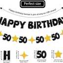Happy 50th Birthday Banner-Black Gold Happy 50th Birthday Decorations for Men Women,Glitter 50th Birthday Decorations for Him Her,50 th Bday Decor Sign 50 Party Supplies