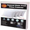 Niagara 4 Pack Waterproof Pillow Protectors King 20x36 Inches Smooth Zipper Premium Encasement Covers Quiet Cases Set White