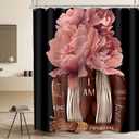 MESHELLY Pink Black Girl Shower Curtain 60Wx72H, Black Woman Peony Floral Quotes Girly Bathroom Curtain Set, African American Shower Curtain Set, Inspirational Modern Afro Bathroom Decor 12 Hooks