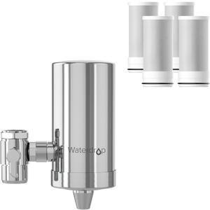 Waterdrop Water Filter for Sink Faucet, 360° Rotating Stainless Steel, NSF Certified Water Purifier for Kitchen Sink, 12 Months Long Lasting Tap Water Filter, Reduce Chlorine, 4 Filters