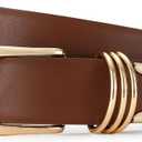 Belts for Women with Gold Buckle Faux Leather Women's Belts Fashion Casual belts for jeans (Brown)