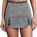 Avanova Women Double Slit Denim Skort Bodycon Mini Jean Skirt Grey L