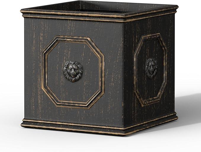 Kante Square Lion Head Concrete Planter, Classic English Style Plant Pot with Drainage Hole and Rubber Plug for Indoor Outdoor Garden Patio Home, 10.2"x10.2"x 10.2" Antique Gray