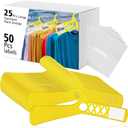 25 Pcs Large Closet Dividers and 50 Pcs White Blank Cards 18 Inch Clothing Rack Size Dividers for Hanging Clothes, Yellow Garment Rack Tag for Clothes Organization