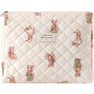 uekeboag Quilted Cotton Makeup Bag,Coquette Quilted Toiletry Bag for Women and Girls,Floral Coquette Pouch,Cute Kawaii Travel Cosmetic Bags(White Bear)