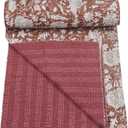 Marubhumi Indian Handmade Traditional Hippie Floral Print Kantha Quilt Indian Cotton Bedding Throw Blanket Bespread Hand Stitched with Love (Brown, Twin (60"x 90"))