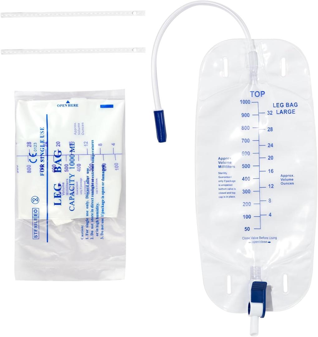 Urinary Drainage Bag 1000ml Catheter Leg Bag, 10 Pack Catheter Leg Bags for Men, Catheter Bags with Anti-Reflux Valve, Adjustable Cloth Straps, Easy Drainage Flip Design