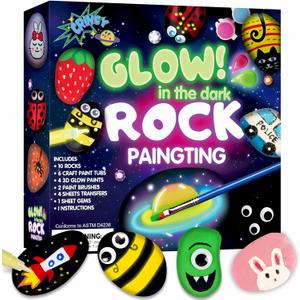 Rock Painting Kit for Kids Ages 6-12, Glow in The Dark Rock Paint, Arts and Crafts Birthday Party Gifts for Boys Girls 6 7 8 9 10 12 Year Old, Creative Craft Activity Kits, Art & Crafts Supplies Toys