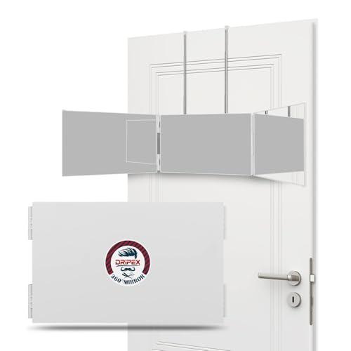 Dripex 3 Way Mirror for Men or Women, 360° Trifold Self Haircut Mirror with Height Adjustable Hooks, for Makeup, Styling, Shaving, Braiding, Dye Hair (White Without Led)