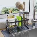 Sponge Holder for Kitchen Sink - Rustproof Sink Caddy with Brush Holder, Kitchen Sink Organizers and Storage Dish Soap Dispenser Home Essentials Organization Accessories (Black, With Brush Holder)