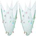 Nature Fish Net Wall Decoration with Shells, Ocean Themed Wall Hangings Fishing Net Party Decor for Pirate Party,Wedding,Photographing Decoration (2pack-Aqua/Aqua) (One Size)