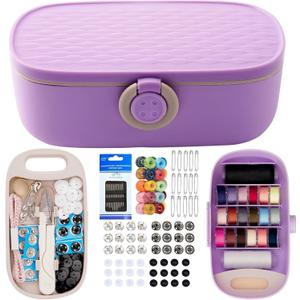 WANSHUNLMI Sewing Project Kit, 140 Pcs Travel Family Sewing Supplies Repair Kit Portable Small Traveler Sewing Kit Sewing Thread Accessories DIY Sewing Supplies Organizer (PP Sewing Kit) (Purple Sewing Kit)