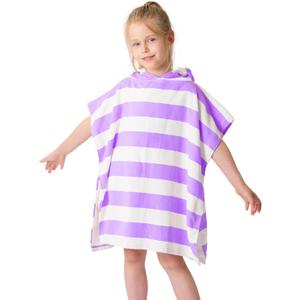 TBEZY Toddler Bath Towel Poncho Thick Cotton Striped Beach Towels for Kids Gifts (2-6, Purple)