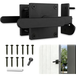 Double Sided Gate Latch Aluminum, Heavy Duty Black Fence Gate Latch with Handles, Rust Proof Surface Mount Lock for Left Right Inswing Wooden Gates, Backyard Garden Shed (Left)