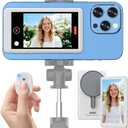 Vlog Selfie Monitor Screen iPhone, 4K 60fps Recording, Wireless Screen Mirroring with Remote Control, Magnetic Fixation, 180 Rotation, 3 Levels of Brightness, Compatible with iPhone & Android (white)