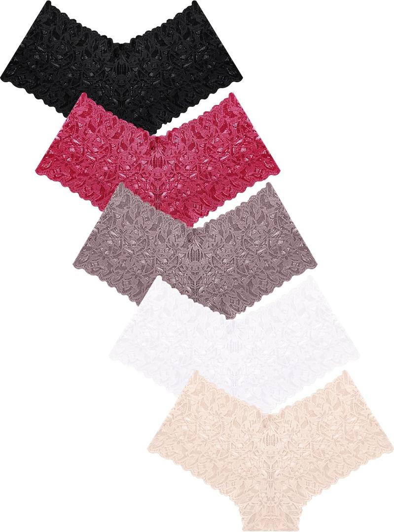 Sexy Women's Underwear Lace Shorts V Waist Breathable Cheeky Panties Boyshorts Underwear Women 5 Pack (Large)