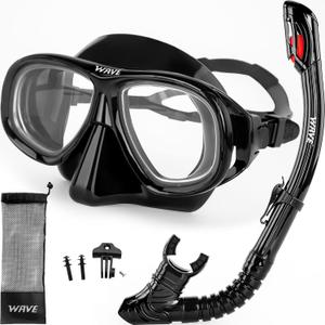 Nearsighted Snorkel Gear, Nearsighted Dry Snorkel Mask Set for Adult Youth, Nearsighted Anti Fog Diving Mask with Detachable Camera Mount & Adjustable Strap for Scuba Diving, Snorkeling, Freediving (-1.5)