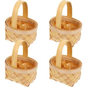 Small Woven Basket with Handle 4pcs Wicker Basket with Handles Simple Hand- woven Baskets Handwoven Basket for Fall Decor, Picnics, Gifts, Home Decor Small Wicker Basket with Handle