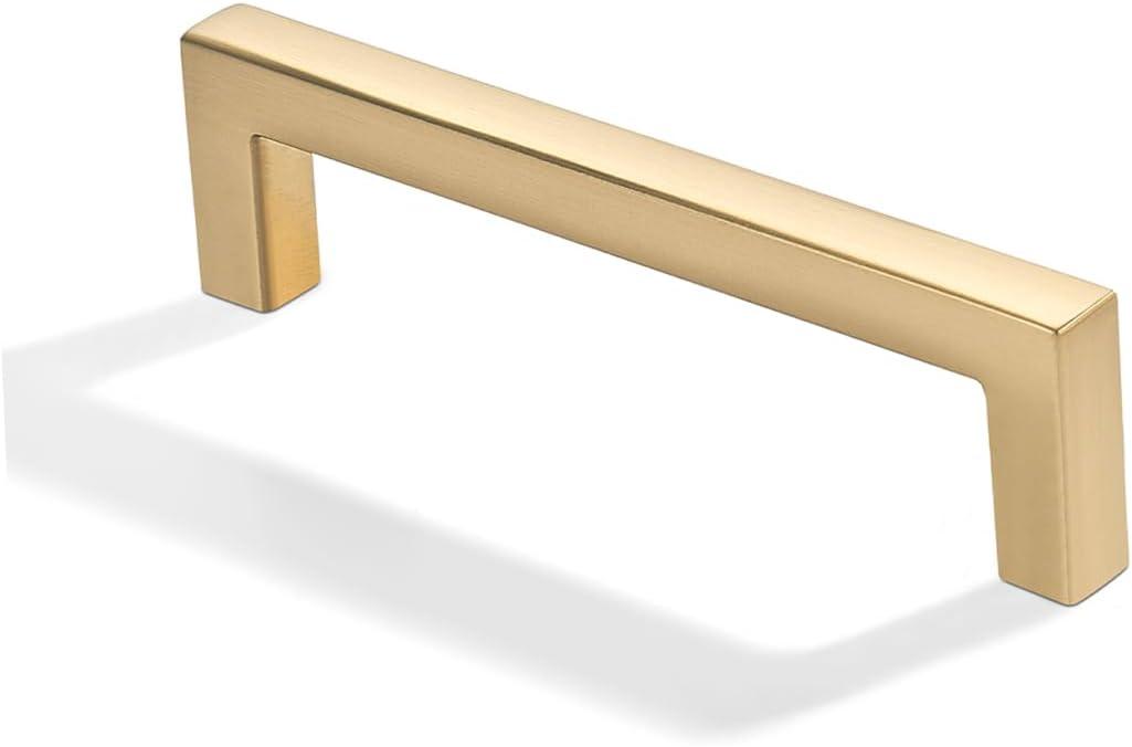 khtumeware 2 Pack 4 inch(102mm) Hole Center Brushed Gold Cabinet Pulls Solid Heavy-Duty Square Matte Gold Cabinet Handles Drawer Pulls Kitchen Cabinet Hardware Kitchen Handle