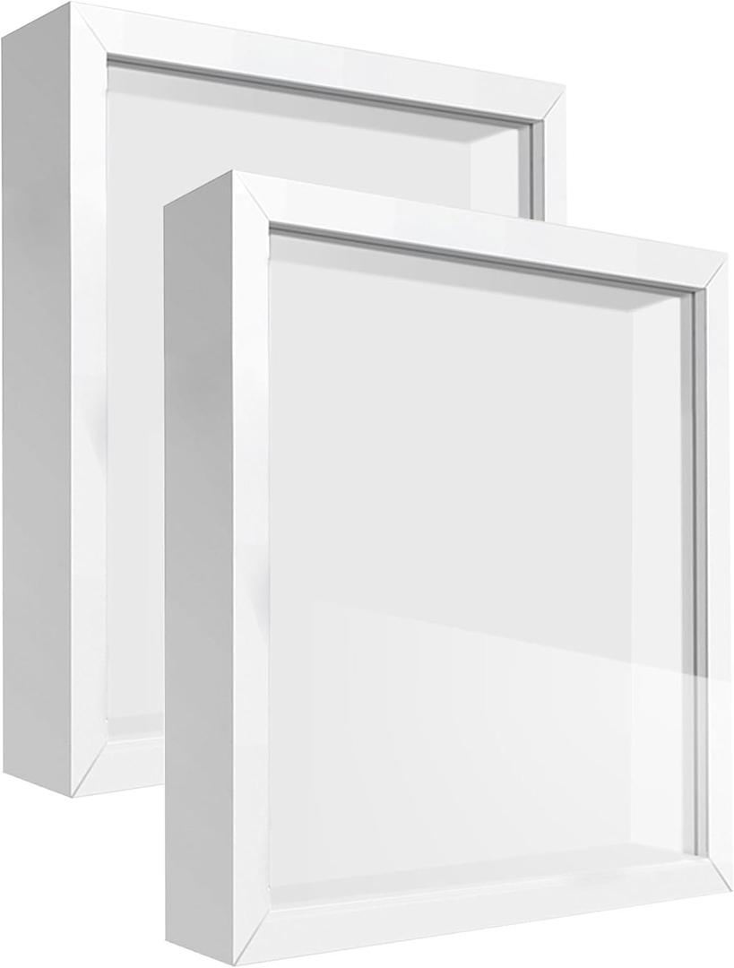 8.5x11 Shadow Box Frame Display Case with Letter Stickers, 3D Picture Frame, Display Case Box for Memorabilia, Baby Items, Wedding Memories, Crafts, Tickets and Photos (2Pcs-White, 8.5x11)